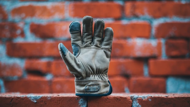 A pair of leather gloves on a brick wall photo