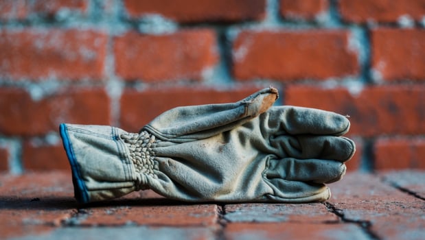 A pair of gloves laying on the ground photo