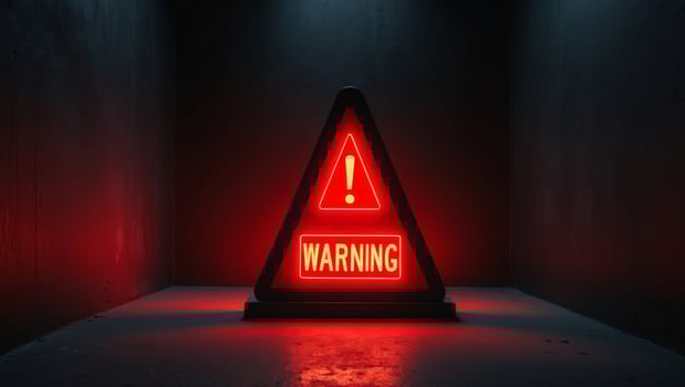 A red warning sign in a dark room photo