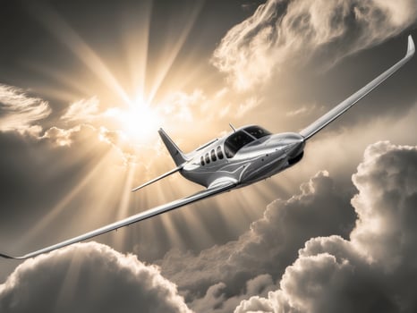 A small airplane flying through the clouds photo