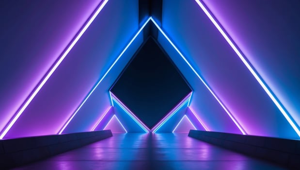 A long tunnel with purple and blue lights photo