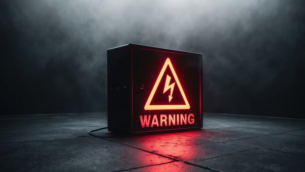 A red warning sign on a black background photo