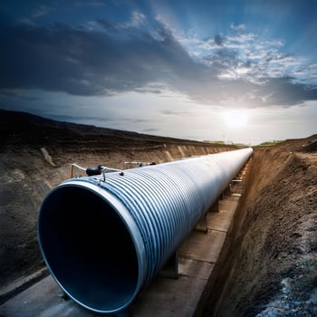 Industrial gas pipeline. Laying new pipes in field underground. Outdoor construction photo