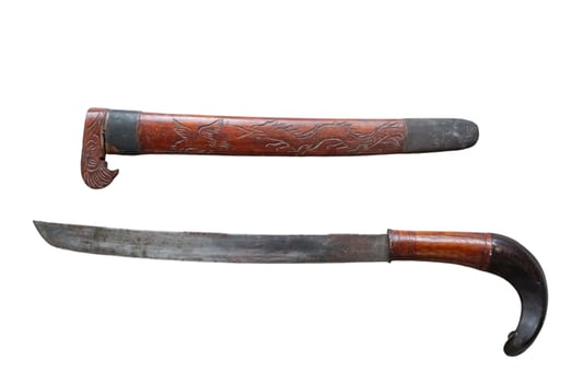 machete with a ram's horn handle isolated on white background photo