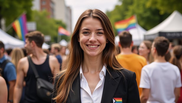 Portrait of a proud participant at Gay Pride Parade photo