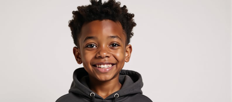 A striking African American teenage character is depicted wearing a hoodie against a clean white backdrop in animated art form photo