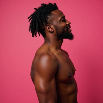 African American man in traditional Afro hairstyle against an isolated pink backdrop photo