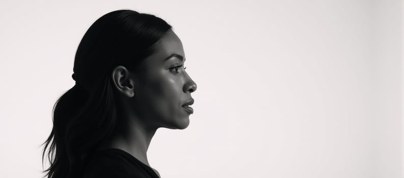 Isolated profile art showcasing an African American woman with fashionable attire photo