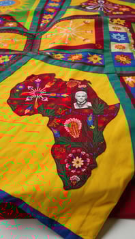 A vibrant handcrafted quilt showcasing African American culture with symbolic color palettes and patterns photo