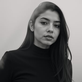 Blackandwhite portrait featuring confidently gazing modern mulatto beauty amidst swirling mist photo