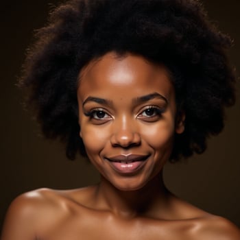 Portrait of an elegant Black woman with Afro hairstyle featuring cosmetics makeup and fashion elements photo