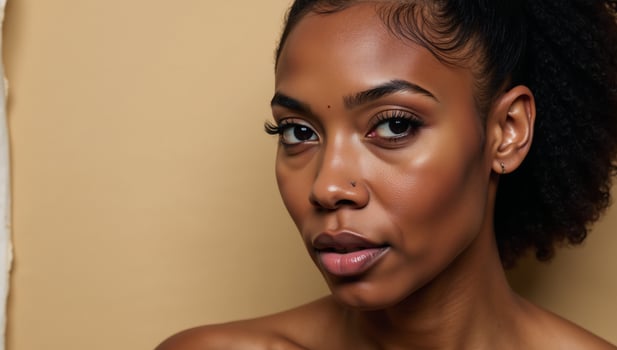 African American woman portrait featuring creative makeup against an aged paper backdrop photo
