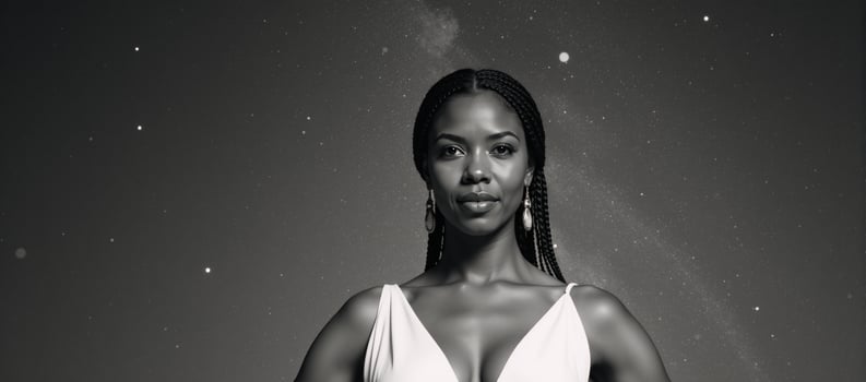 AfricanAmerican woman depicted against a backdrop of a starlit sky photo