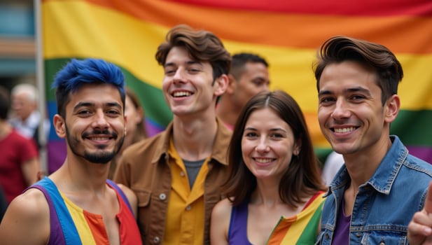 A vibrant rainbowribbon flag against a blurred background celebrates LGBTQ Pride Month in support of the International Day Against Homophobia Transphobia Biphobia photo