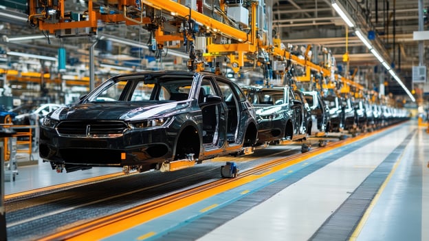 Car Manufacturing Plant, Modern Auto Assembly Line in Operation photo