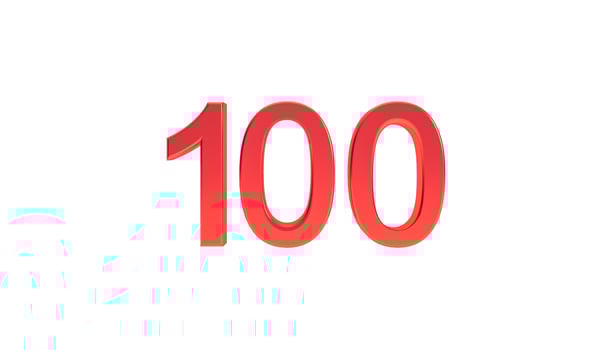 Number 100 sign, 3d red number one hundred symbol isolated on white background. photo