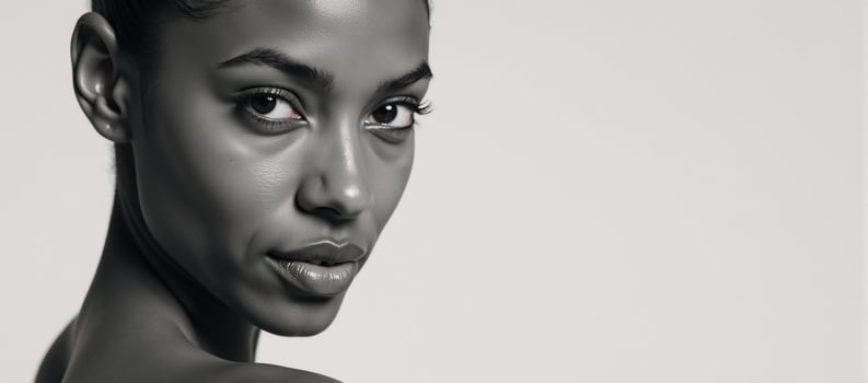 Portrait featuring an elegant Black Woman with Afrotextured hair and radiant features representing African American heritage photo