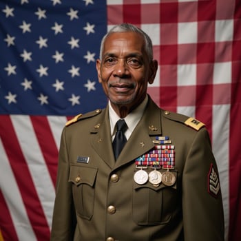 Elderly AfricanAmerican veteran salutes before U photo