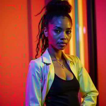 A highfashion neoncolored portrait of a young African American woman photo