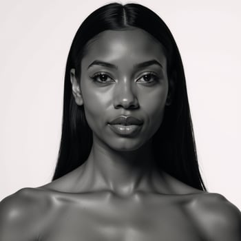Portrait featuring an elegant Black Woman with Afrotextured hair and radiant features representing African American heritage photo