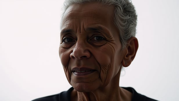 Elder African American woman struggling with Dementia and Alzheimersrelated disorders due to her deteriorating cognitive condition photo