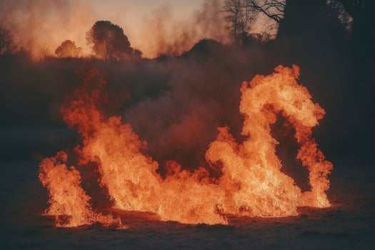 A fire is burning in the middle of a field photo