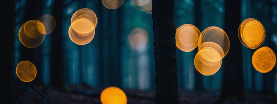 A forest with many lights in the background photo