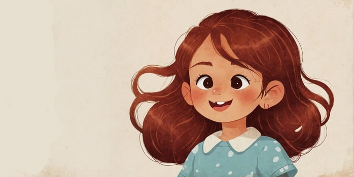A cartoon girl with red hair and a polka dot dress photo