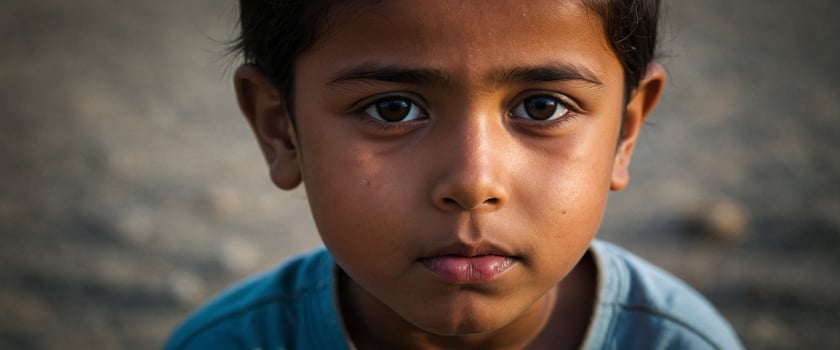 A young boy stares into the camera photo