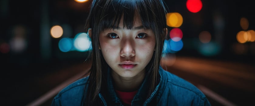 A young girl with dark hair and a red shirt photo