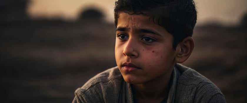 A young boy stares into the distance photo