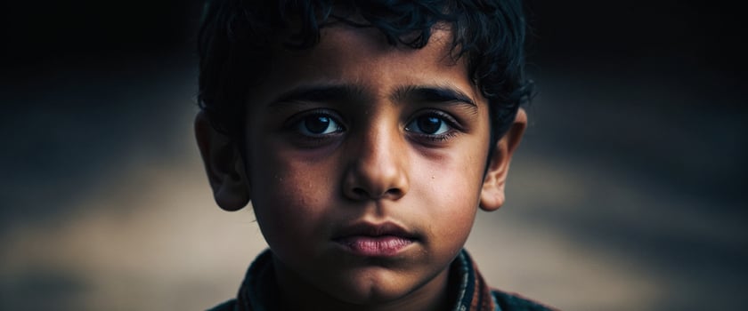 A young boy with dark eyes looking at the camera photo