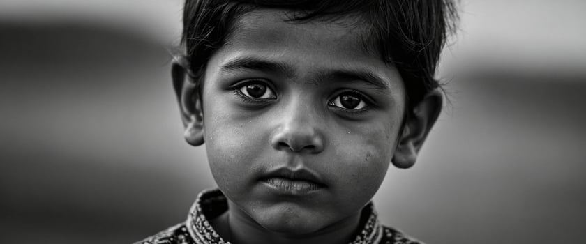 A black and white photo of a young boy