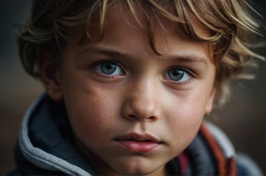 A young boy with blue eyes looking at the camera photo