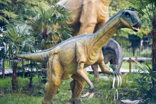 Therizinosaurus is a predatory dinosaur species with hypertrophied nails, the strangest dinosaur from the very end of the Cretaceous period. Close-up with copy space photo