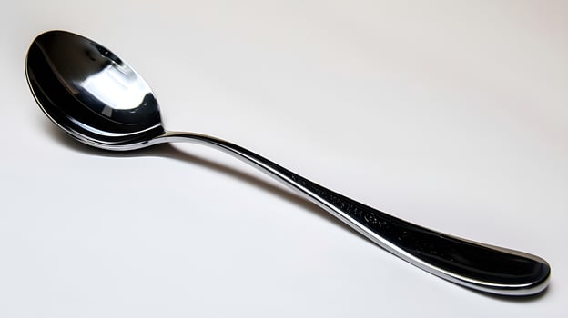 Shiny Silver Spoon on Clean White Minimalist Steel Spoon Isolated photo