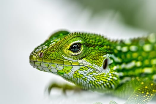 Knight Anole stands out with its striking green hue and detailed textures isolated on a white background highlighting its natural beauty and features. photo