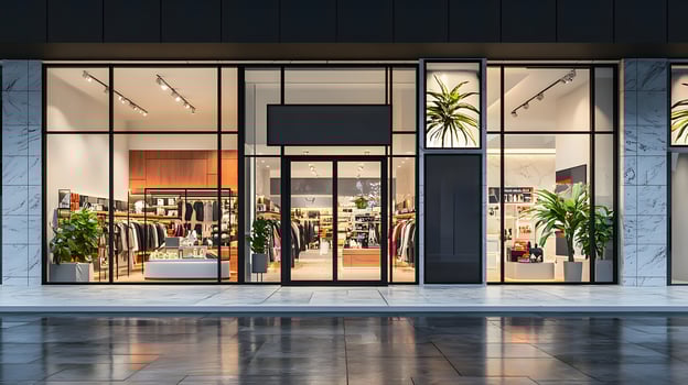 Trendy boutique in bustling mall for Black Friday deals. Retail sale promotions and festive shopping photo