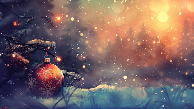 A christmas ball is sitting in the snow photo