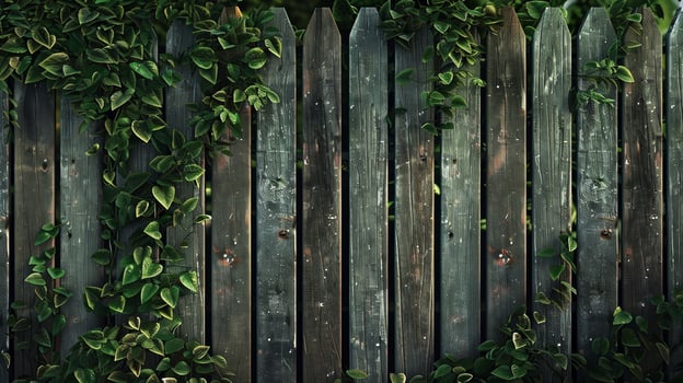 A wooden fence with vines growing on it photo