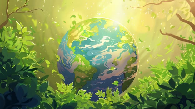 A green planet with trees surrounding it photo