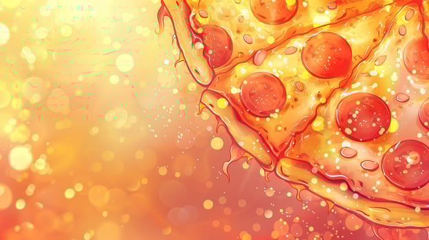 A pizza with pepperoni on it is shown with a bright orange background photo