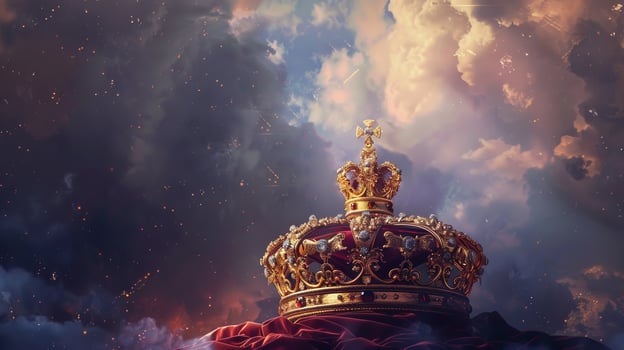 A crown sits on a red velvet cloth photo