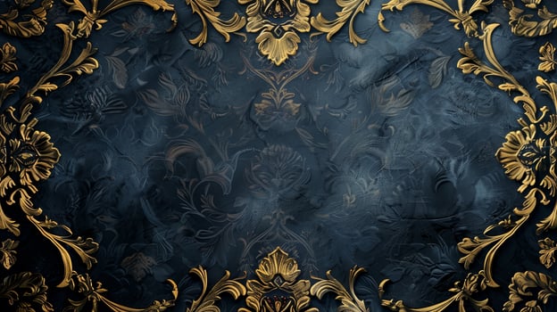 A gold and blue framed background with a floral design photo