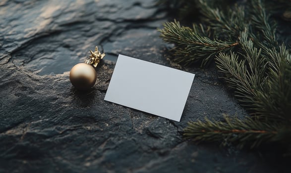 A white card with a gold ornament on top of it photo