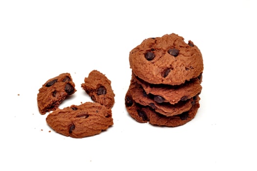 chocolate chips cookies isolated on white background photo