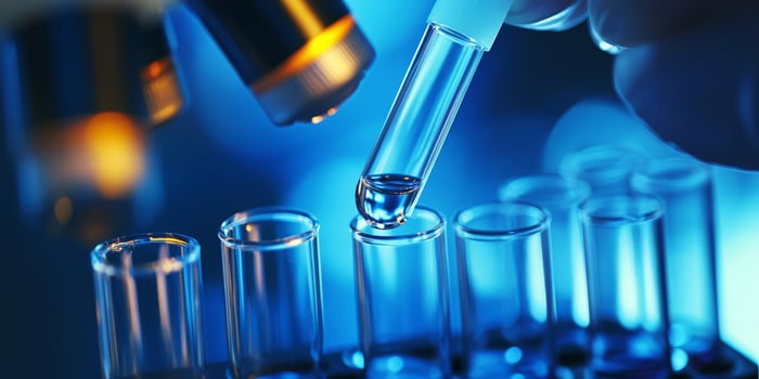 The image illustrates a highly skilled laboratory technician meticulously handling a test tube, showcasing the exceptional precision and intricate complexity involved in modern biotechnology research photo