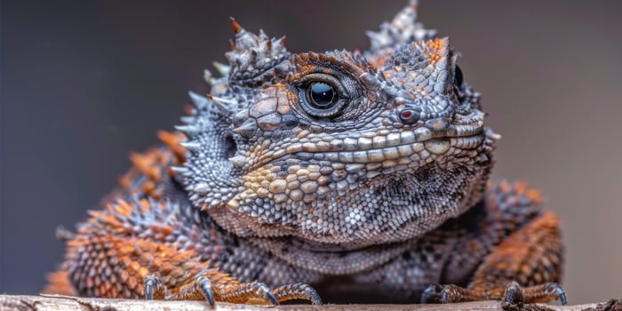 Desert Horned Lizard displays beautiful spiky scales against a pristine white backdrop highlighting its unique texture and coloration with perfect lighting conditions. photo