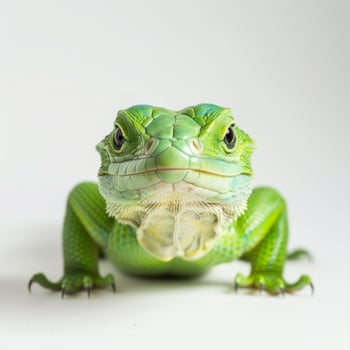 stunning Emerald Swift Lizard with brilliant green scales stands prominently isolated against a white background showcasing its unique features and coloration. photo