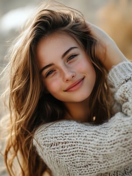Beautiful young woman with long hair posing for a portrait photo